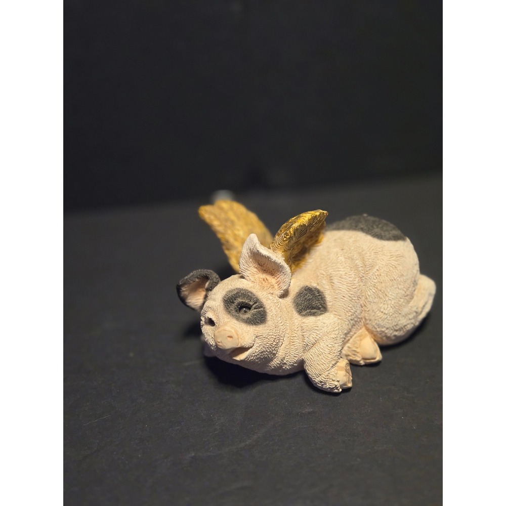 Unbranded Winged Pig Figurine Unisex Small Cream Black Good Gold Wings Resin